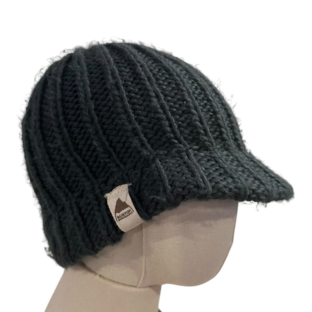 Burton Snowboards Mens Visor Beanie Dark Grey Chunky Ribbed Knit Brimmed Hat